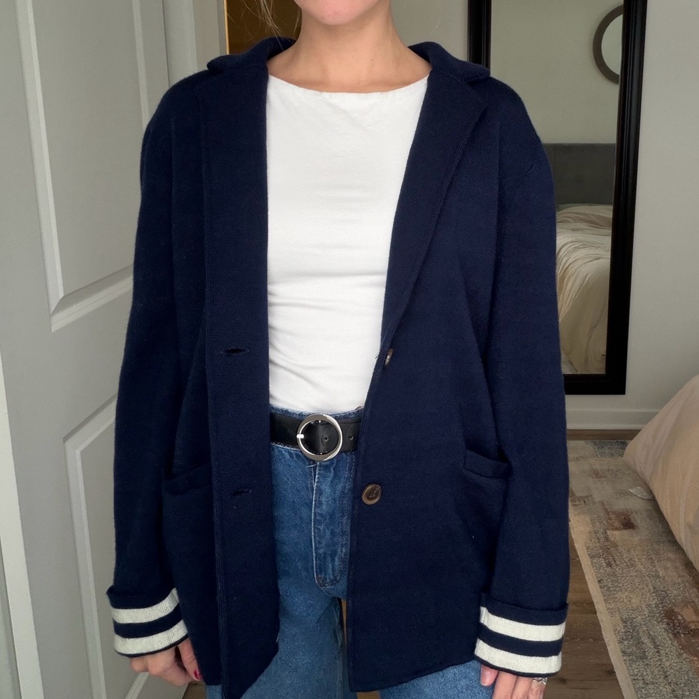 J. Crew Navy Blazer with White Accents
